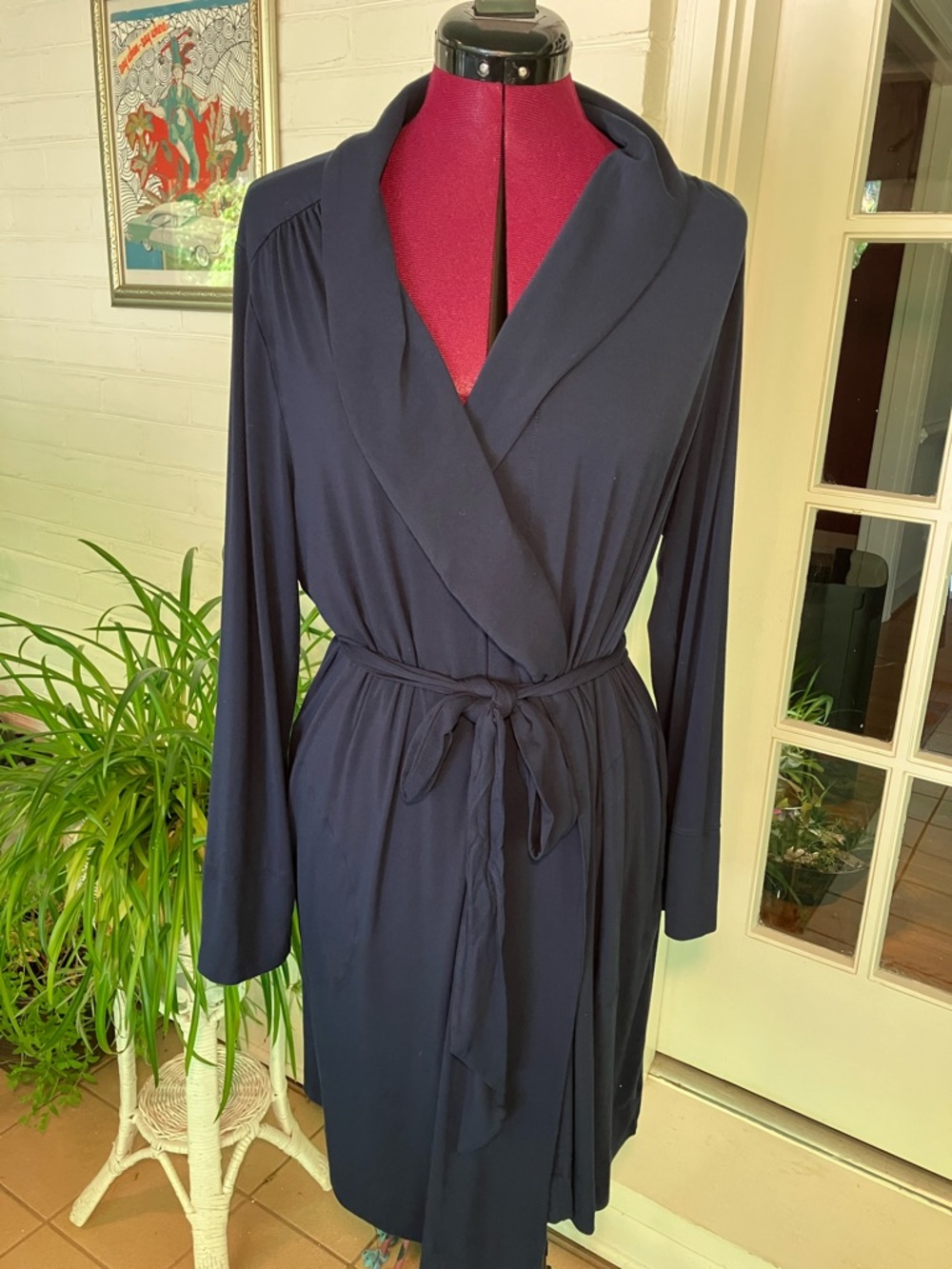 Soma Cool Nights Navy Shawl-Collar Tie-Waist Robe